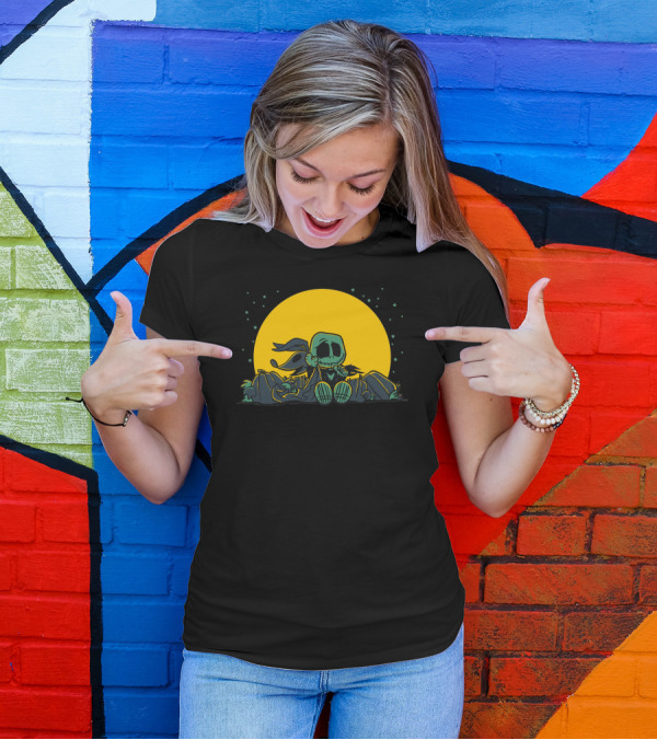The Great Pumpkin King Halloween Skeleton Moon Night Scene T-Shirt