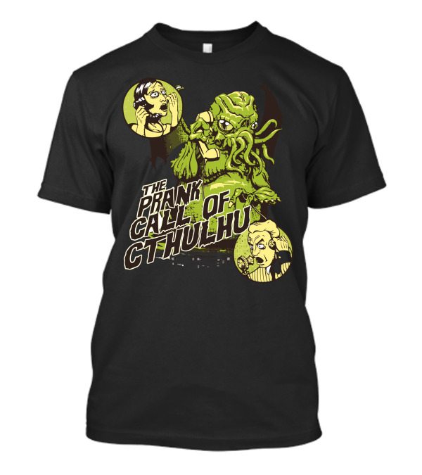 The Prank Call Of Cthulhu Comic Style Graphic With Surprised Characters In Vintage Circles T-Shirt