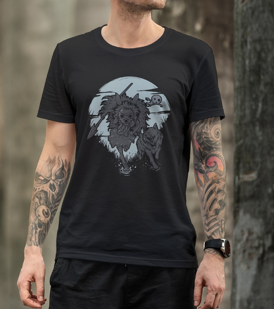 Princess Mononoke Forest Spirit Warrior And Wolf Under Moonlight T-Shirt
