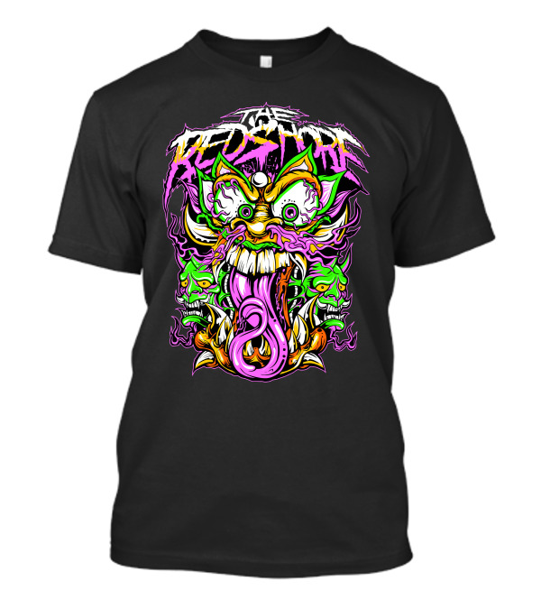 THE RED SHORE Psychedelic Monster Imagery With Multi-Eyed Faces And Tentacle Tongue T-Shirt