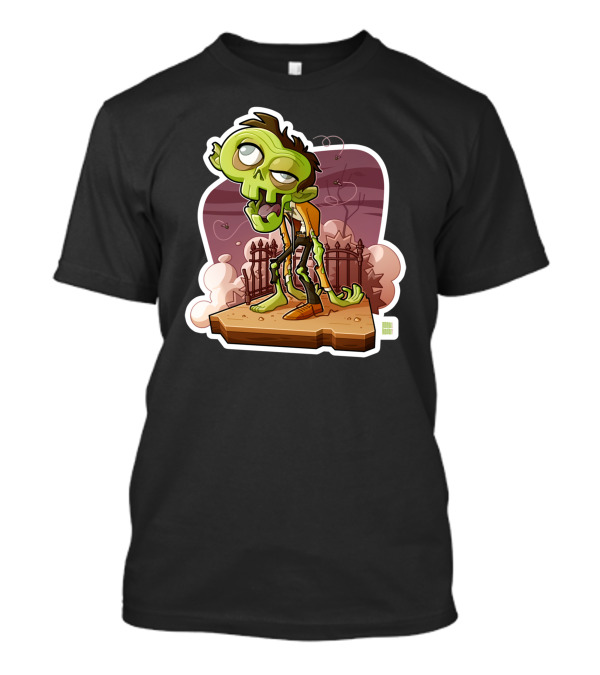 The Zombie Cartoon With Graveyard Background And Flies T-Shirt