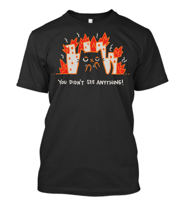 You Didn't See Anything Cat With Burning Buildings T-Shirt
