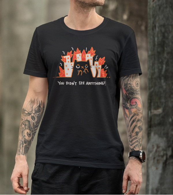 You Didn't See Anything Cat With Burning Buildings T-Shirt
