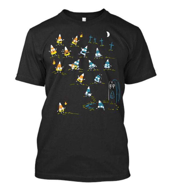 Zombie Candycorn Graveyard Chaos Under Crescent Moon T-Shirt
