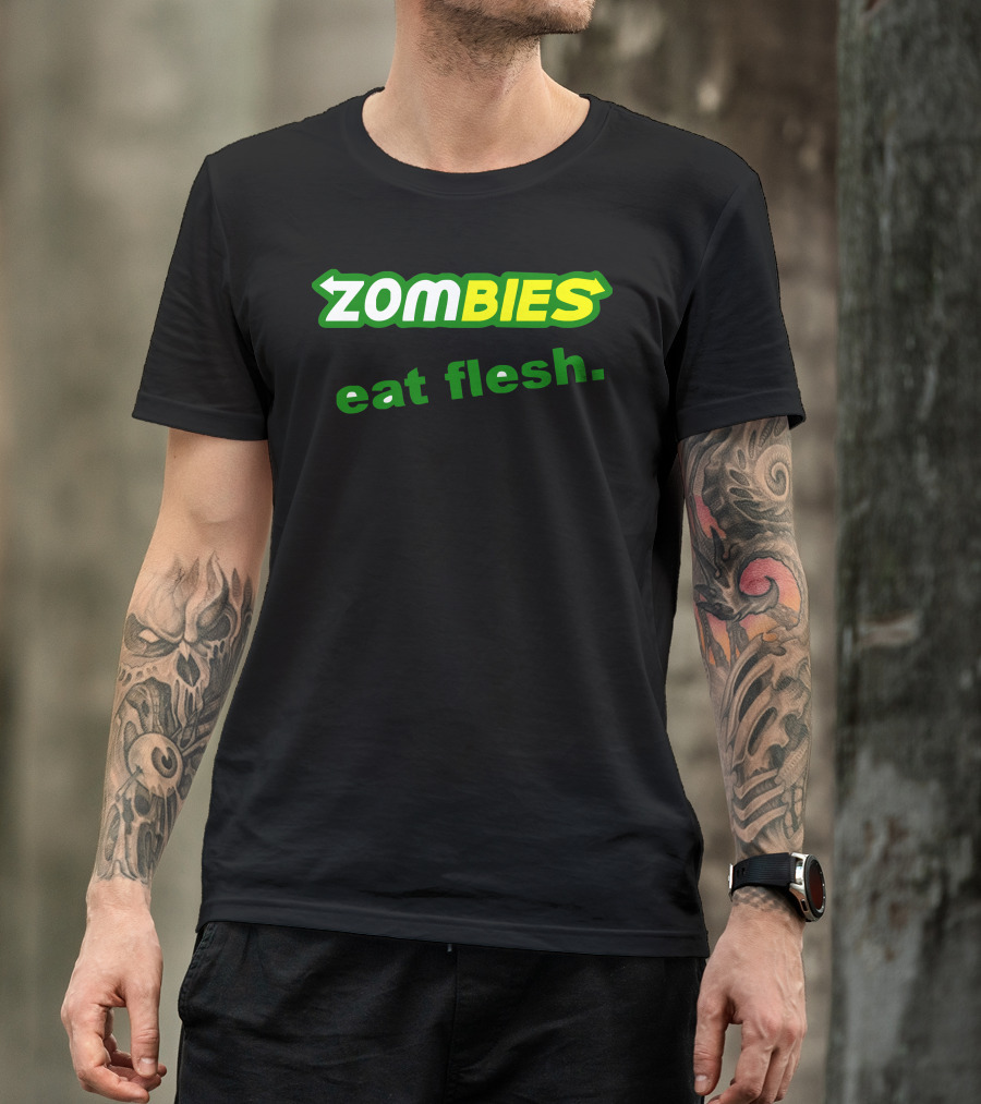 Zombies Eat Flesh Subway Halloween Dead Gory Zombie Funny T-Shirt