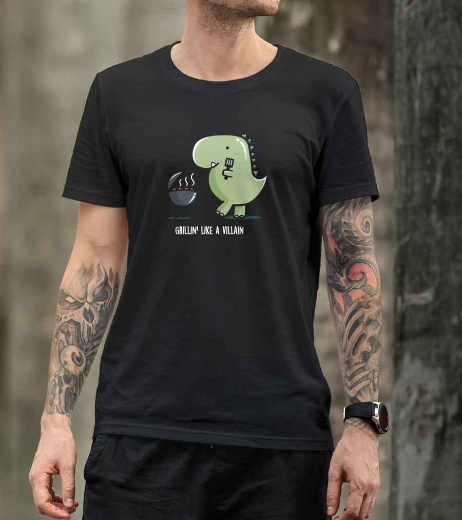Grillin' Like A Villain Meatasaurus Rex Dinosaur Barbecue T-Shirt