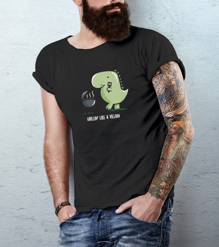 Grillin' Like A Villain Meatasaurus Rex Dinosaur Barbecue T-Shirt