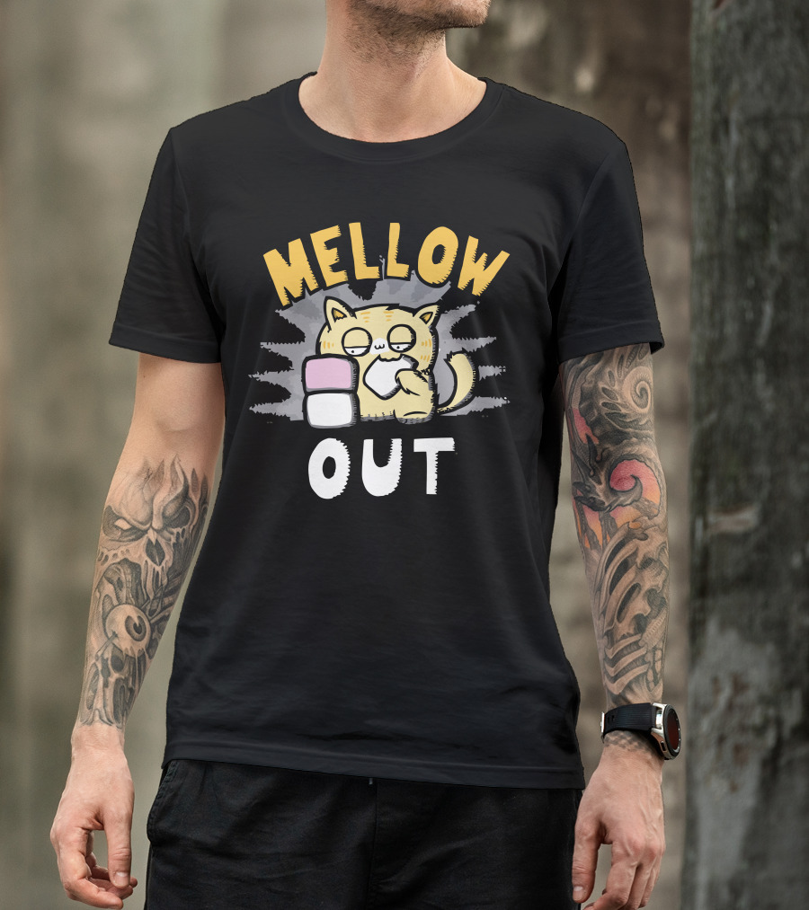 Mellow Out Cat With Marshmallow Snack T-Shirt