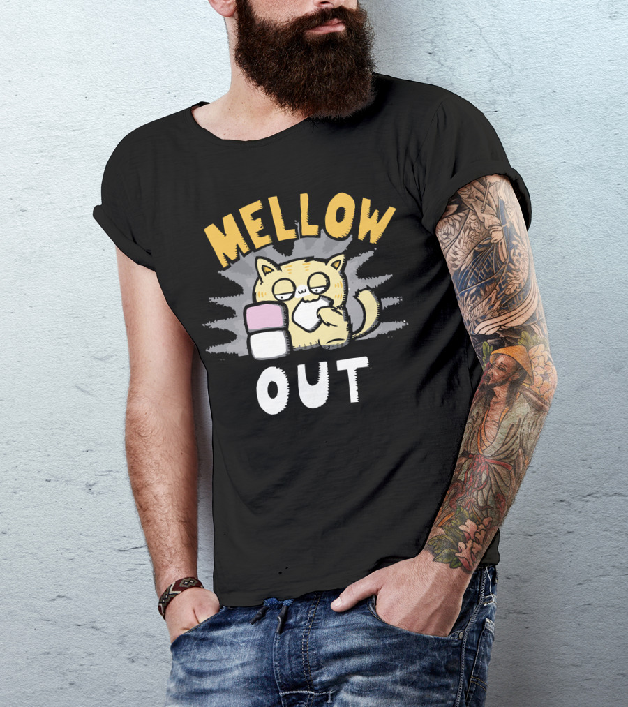 Mellow Out Cat With Marshmallow Snack T-Shirt