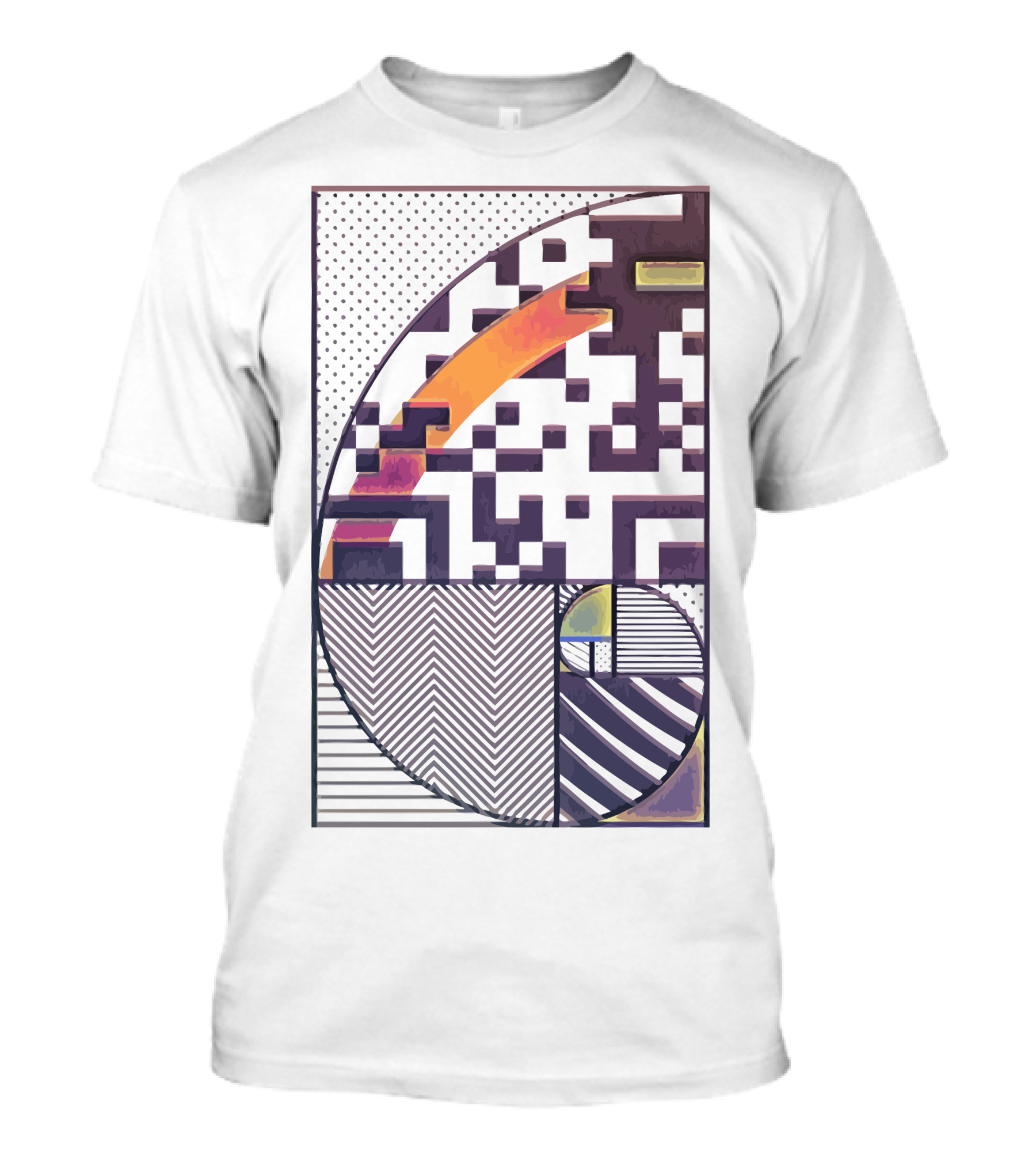 Once Golden Geometric Pattern With Retro Sunset And Maze Elements T-Shirt