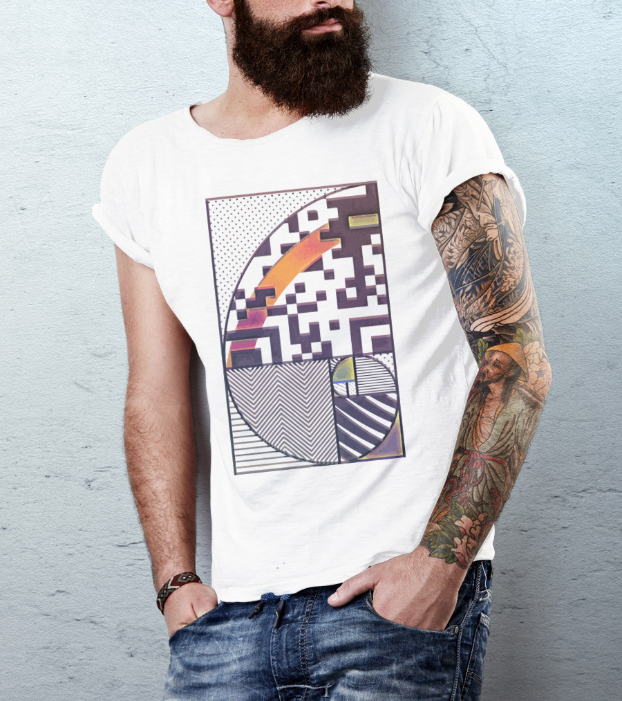 Once Golden Geometric Pattern With Retro Sunset And Maze Elements T-Shirt
