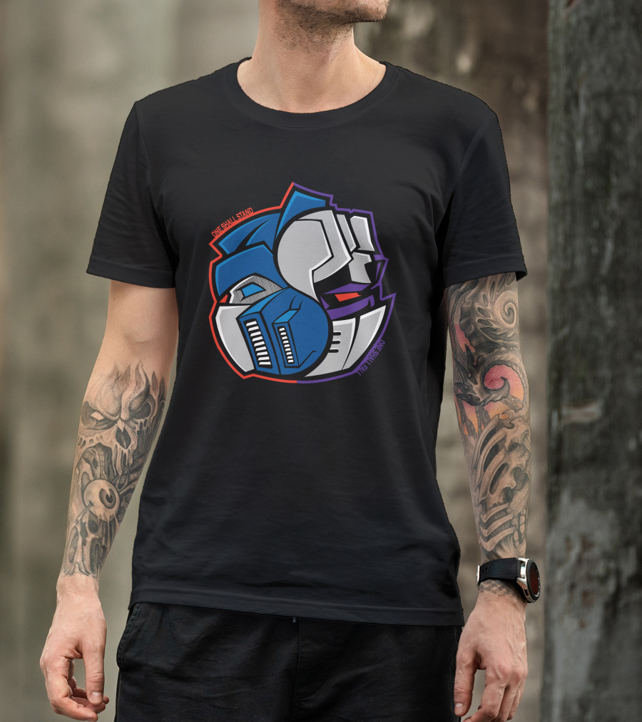 One Shall Stand Optimus Prime Vs Megatron Iconic Face-Off T-Shirt