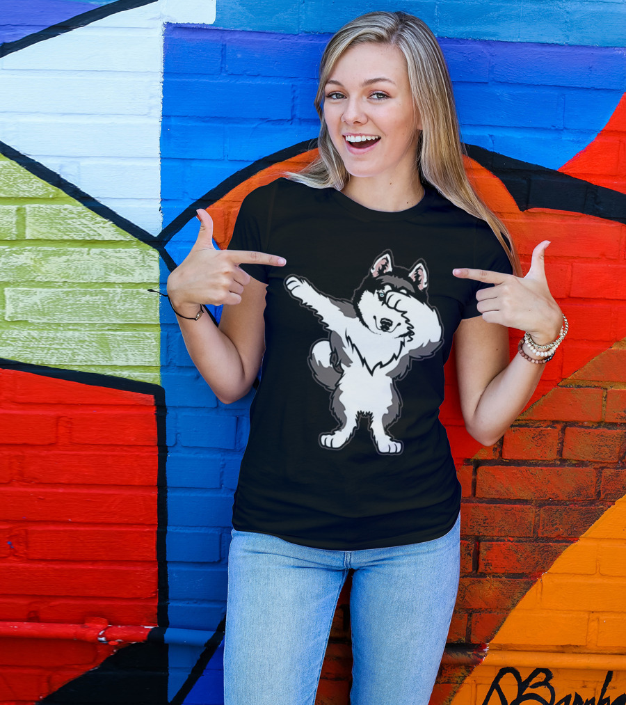 Siberian Husky Cute Dabbing Dance Pose T-Shirt