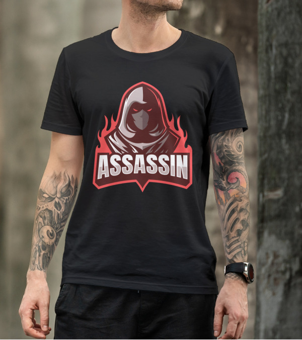 Assassin Hooded Figure With Flaming Background T-Shirt