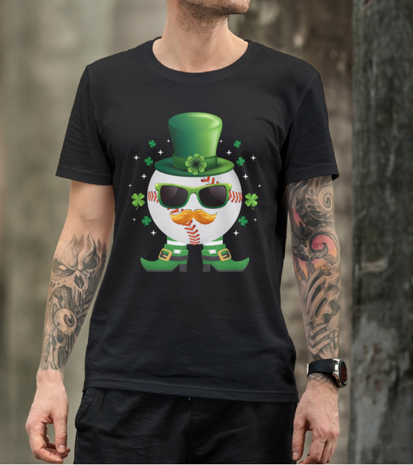 Leprechaun Baseball Ball With Shamrocks And Green Hat And Boots T-Shirt