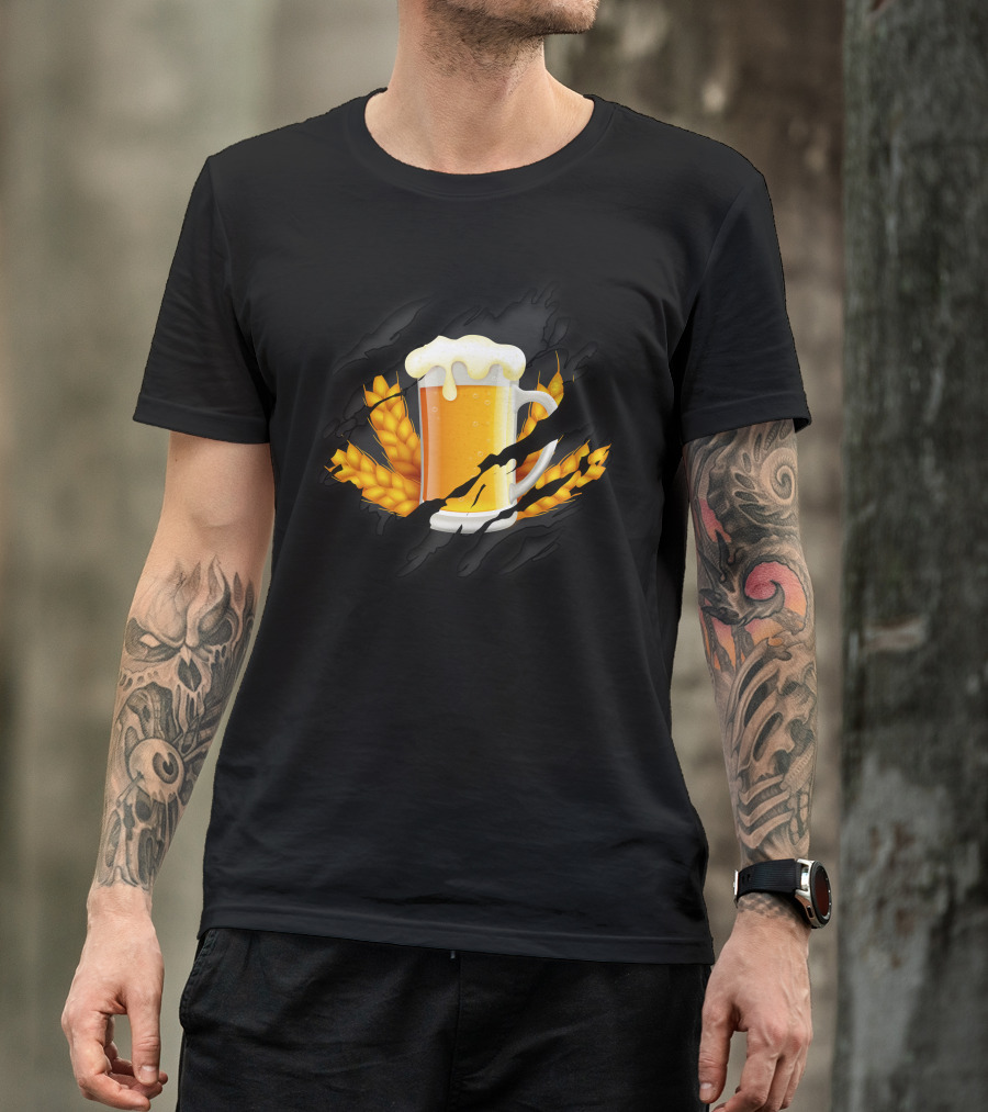 Beer Inside Glass Mug With Wheat And Claw Marks T-Shirt