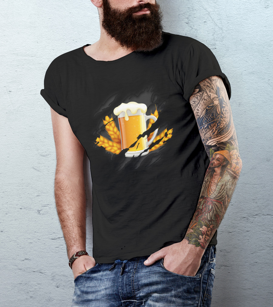 Beer Inside Glass Mug With Wheat And Claw Marks T-Shirt