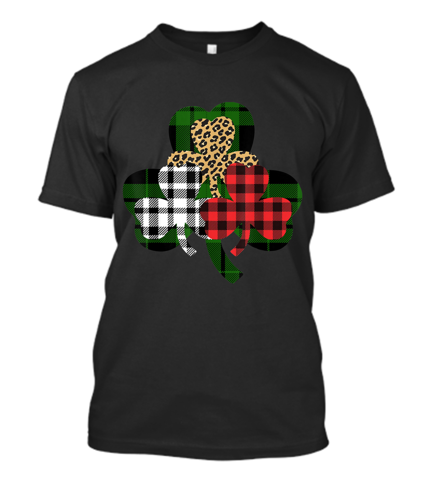 Buffalo Plaid Leopard Shamrock St Patricks Day T-Shirt