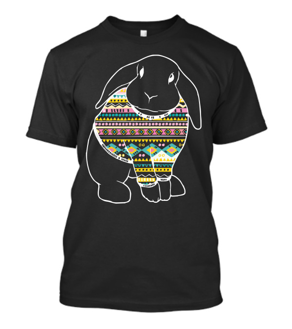 Bunny Rabbit In Colorful Geometric T-Shirt