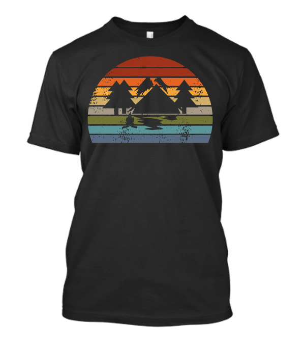 Retro Camping Tents Sunset Forest Scene T-Shirt