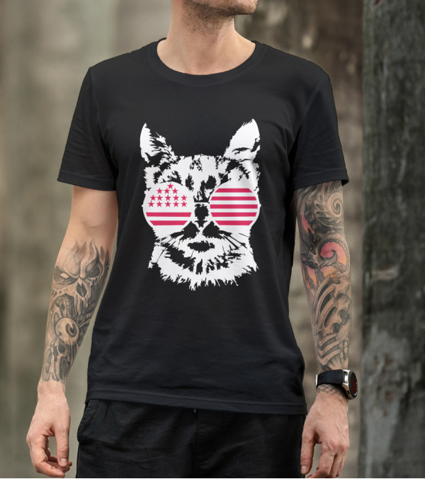Cat USA Stars And Stripes Sunglasses T-Shirt