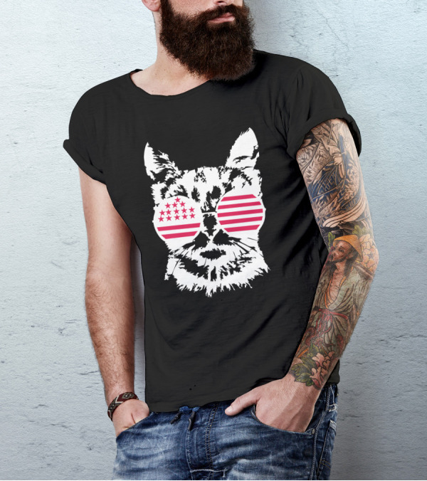 Cat USA Stars And Stripes Sunglasses T-Shirt