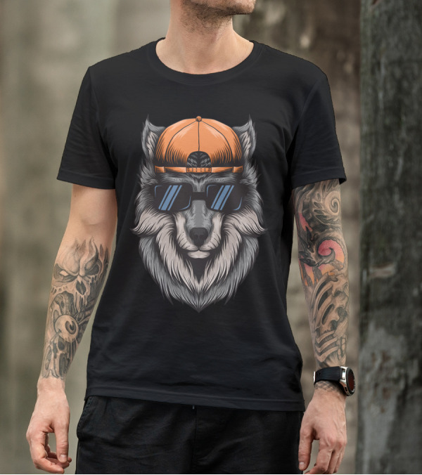 Dog Wolf Sunglasses Cap T-Shirt