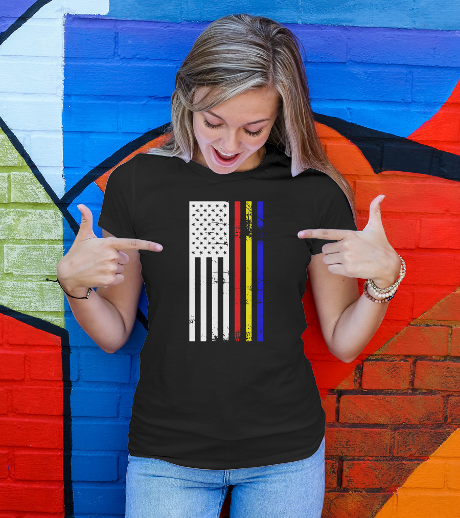 Filipino American Flag Pride With Stars And Stripes In Red Yellow Blue T-Shirt