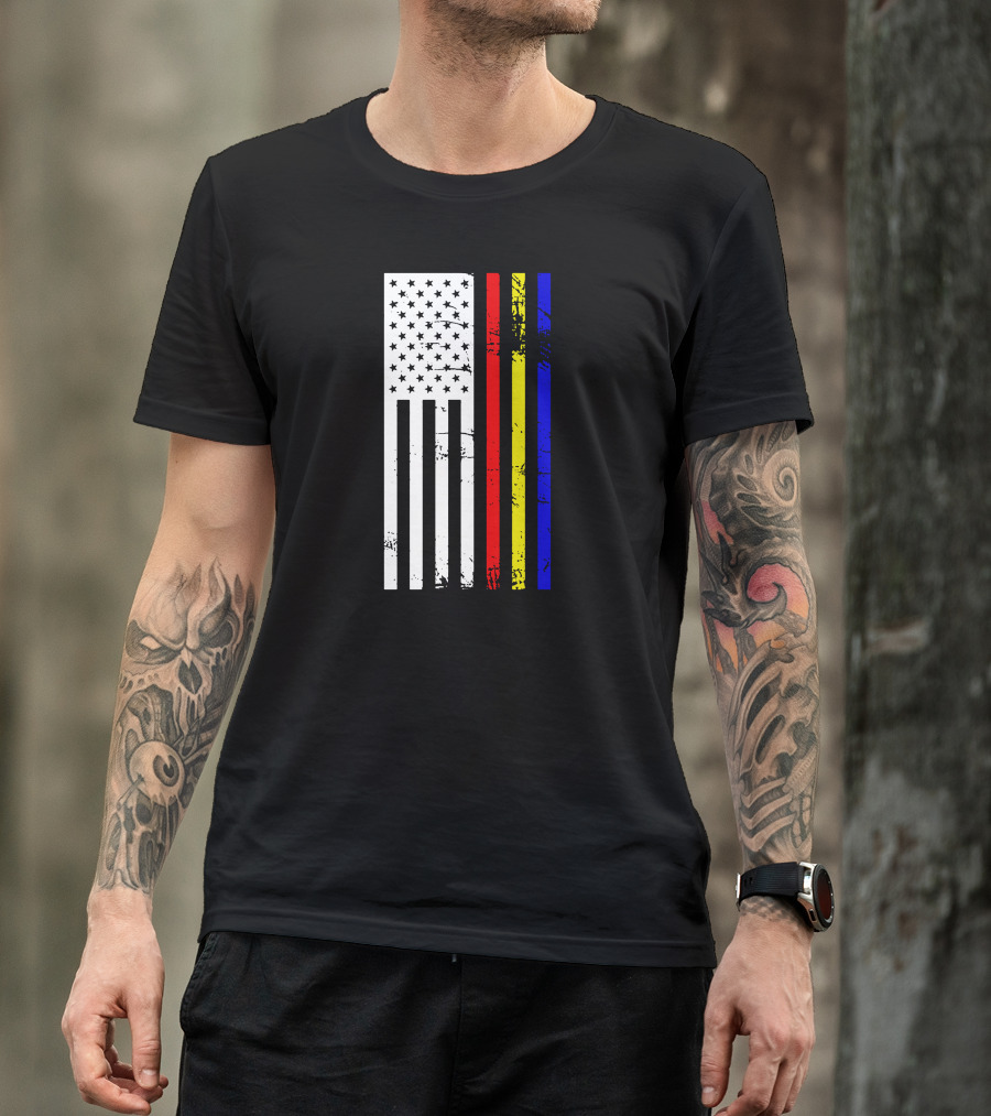 Filipino American Flag Pride With Stars And Stripes In Red Yellow Blue T-Shirt