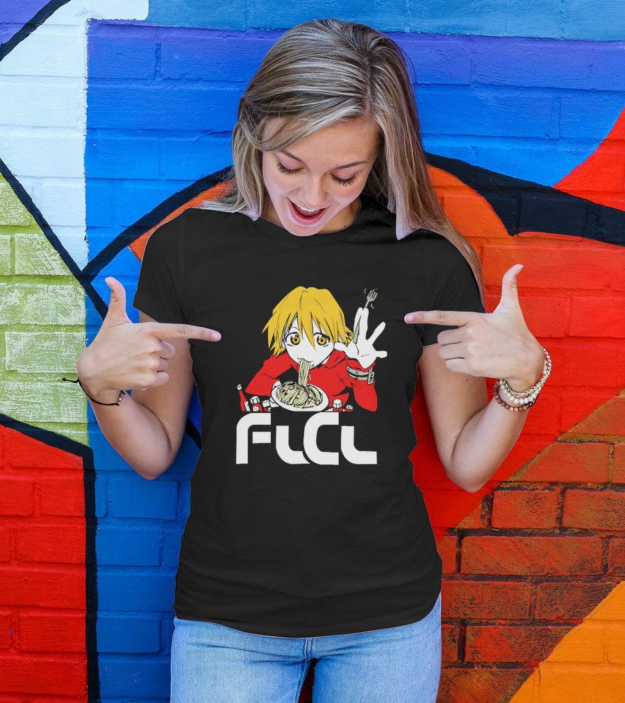 FLCL Haruhara Haruko Anime Japanese Black White Noodles T-Shirt