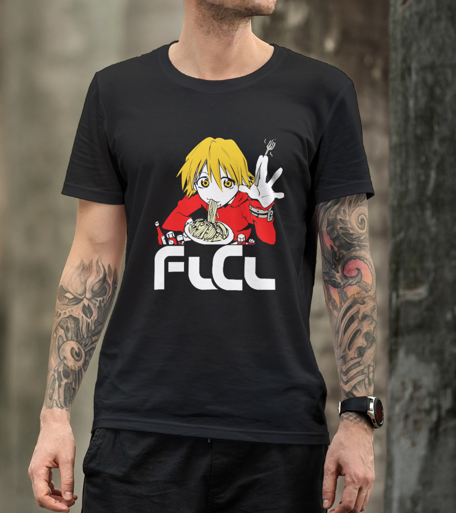 FLCL Haruhara Haruko Anime Japanese Black White Noodles T-Shirt