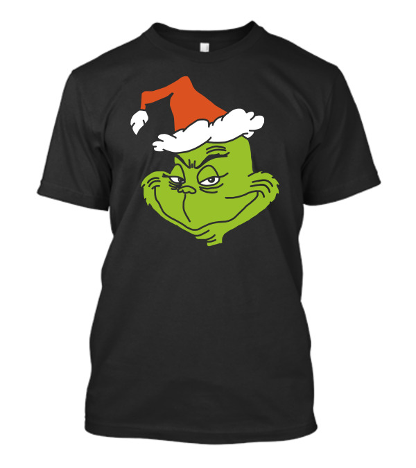 Grinch Santa Hat Christmas Face T-Shirt
