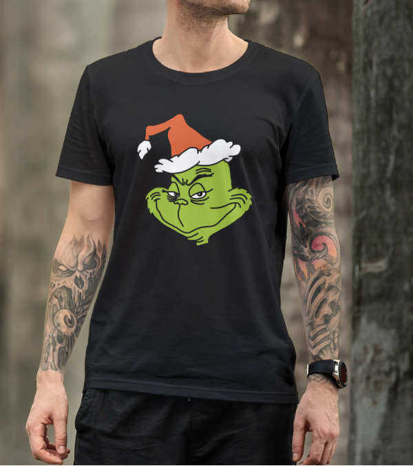 Grinch Santa Hat Christmas Face T-Shirt