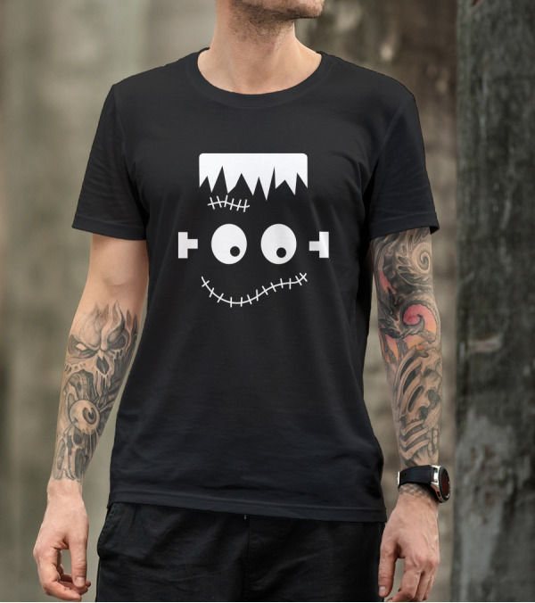 Halloween Frankenstein Boo Stitched Face T-Shirt