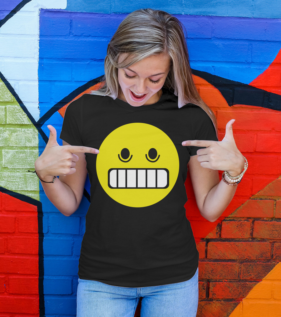 Hii Nervous Grinning Yellow Emoji Face T-Shirt
