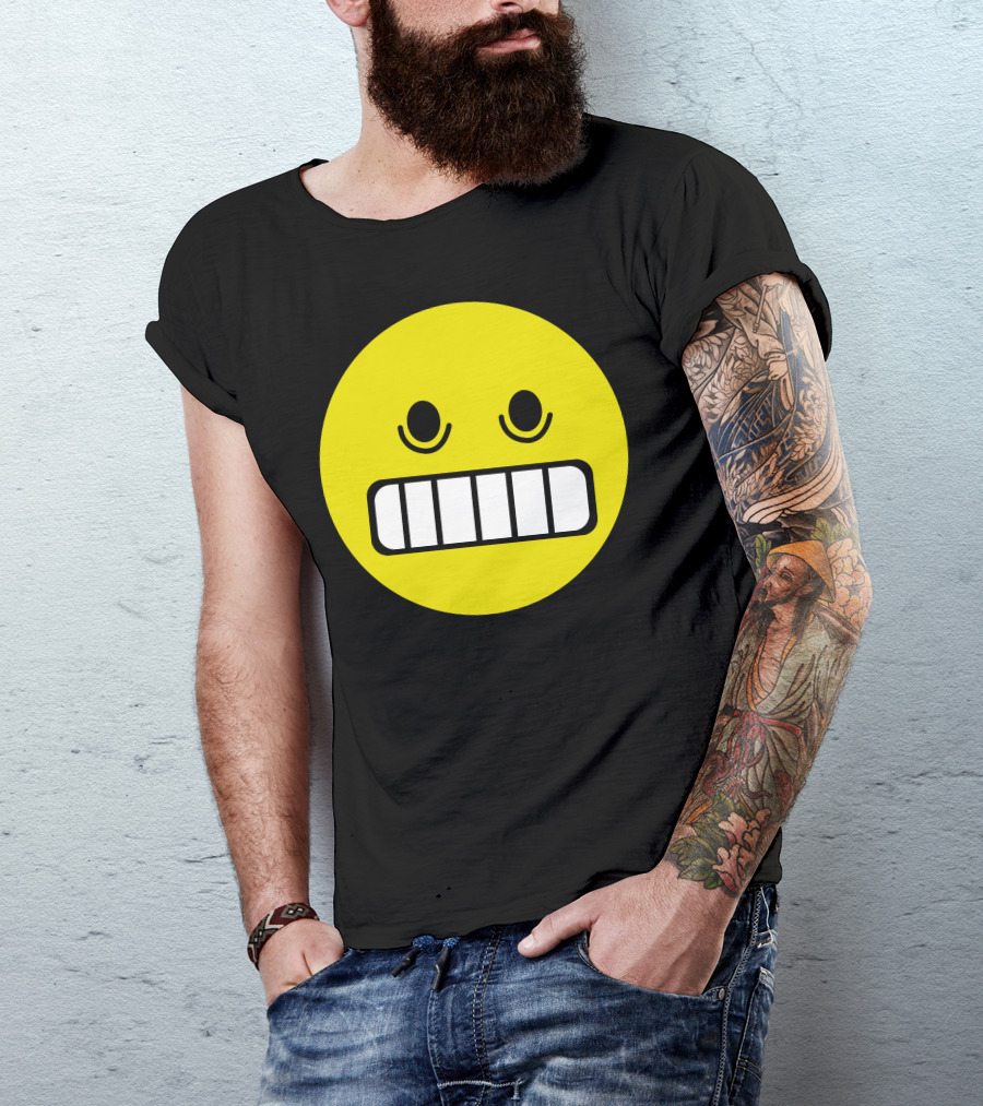 Hii Nervous Grinning Yellow Emoji Face T-Shirt