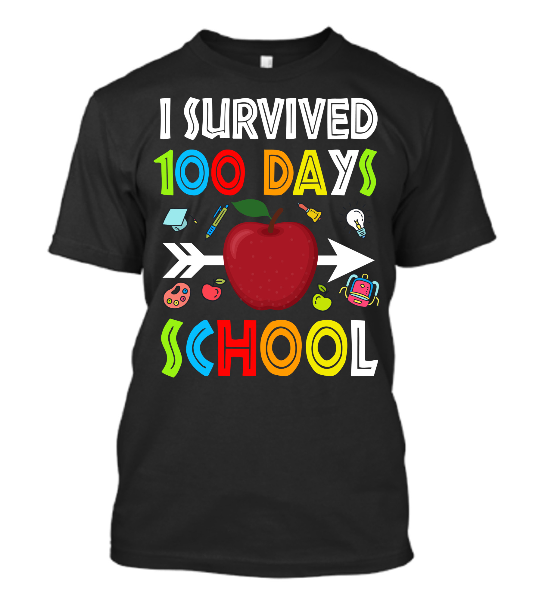 I Survived 100 Days School Apple Arrow Light Bulb Backpack Palette T-Shirt