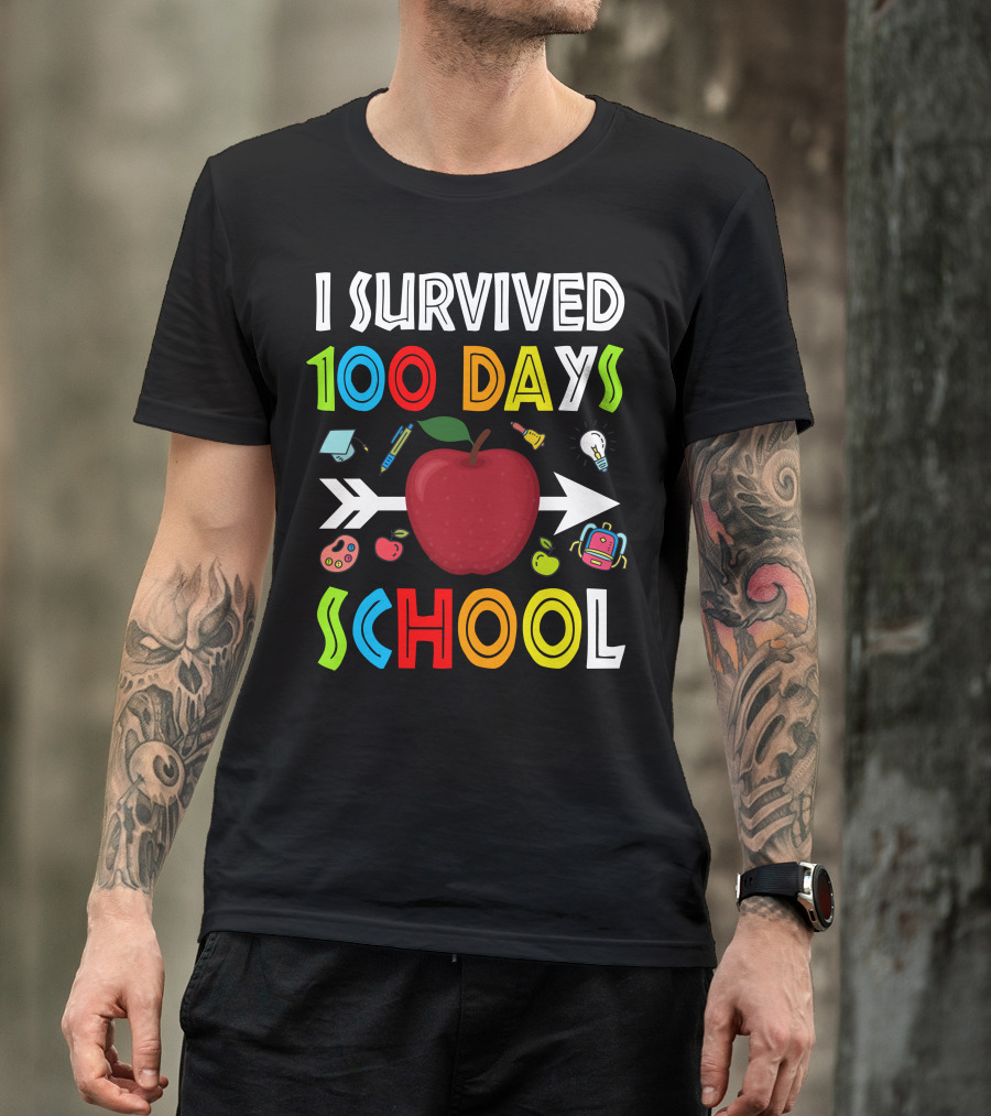 I Survived 100 Days School Apple Arrow Light Bulb Backpack Palette T-Shirt