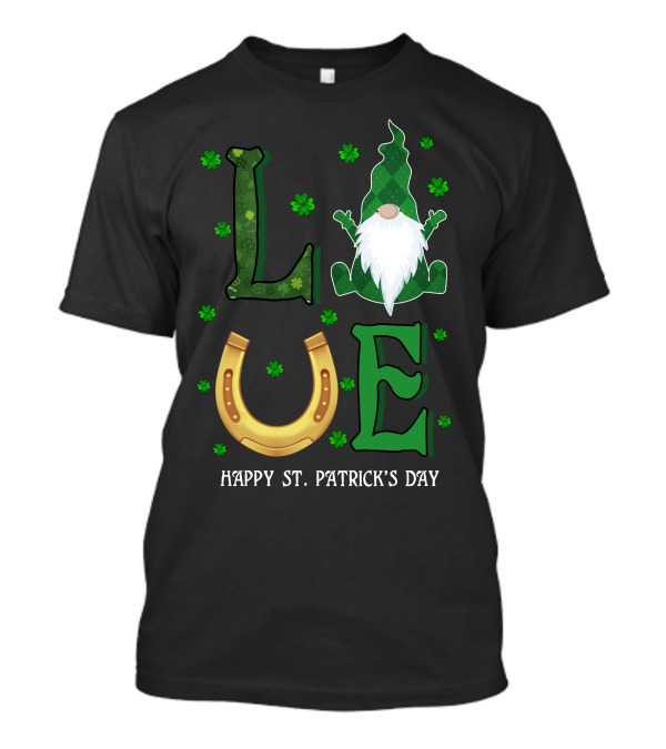 LOVE St. Patrick's Day Gnome Horseshoe Shamrock T-Shirt