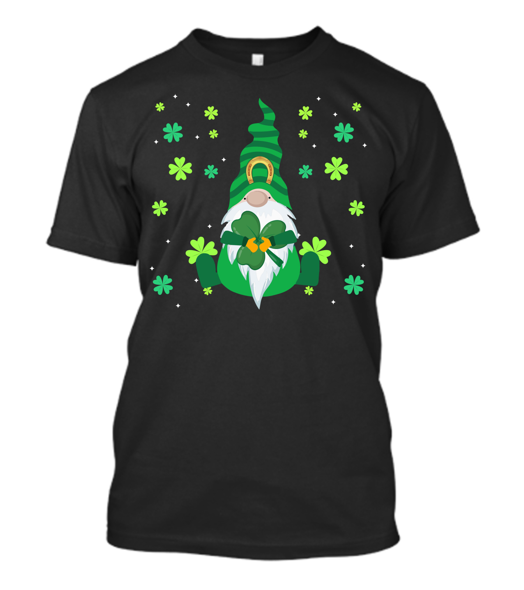 Lucky Clover Gnome With Shamrocks And Horseshoe T-Shirt