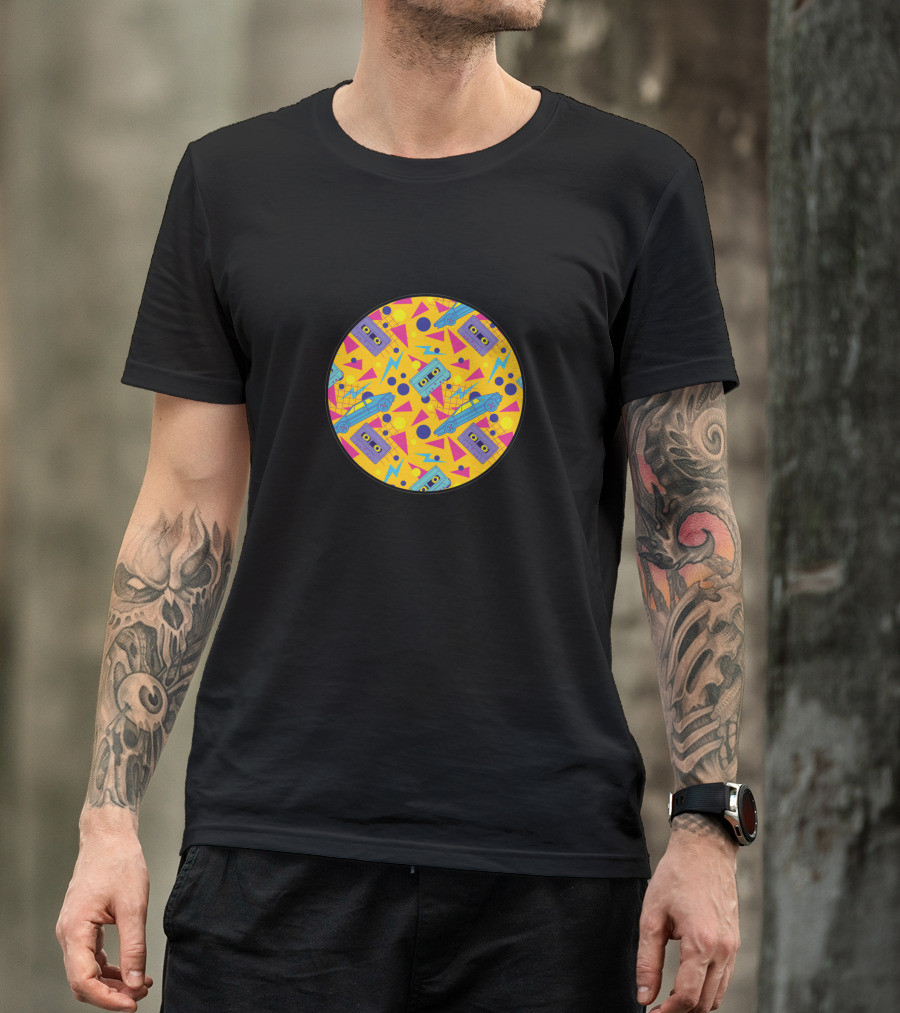 Nineties Retro Cassette And Skateboard Geometric T-Shirt