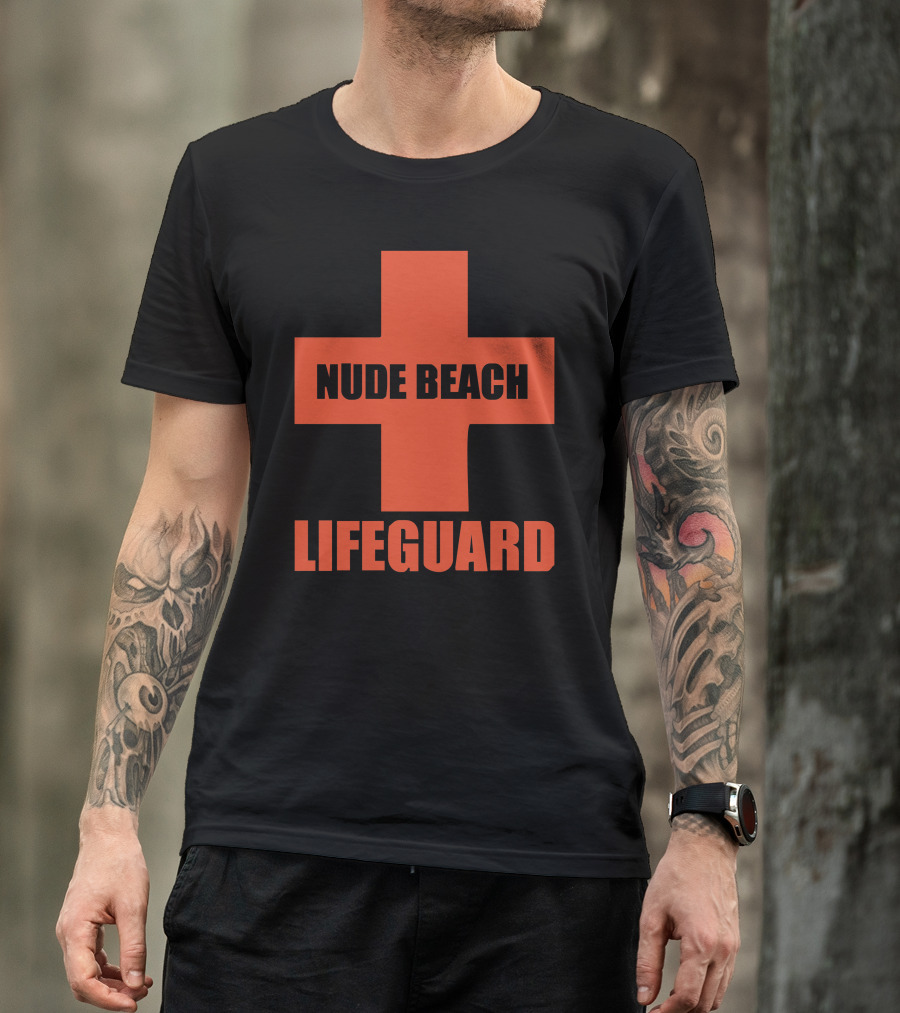 Nude Beach Lifeguard Red Cross T-Shirt