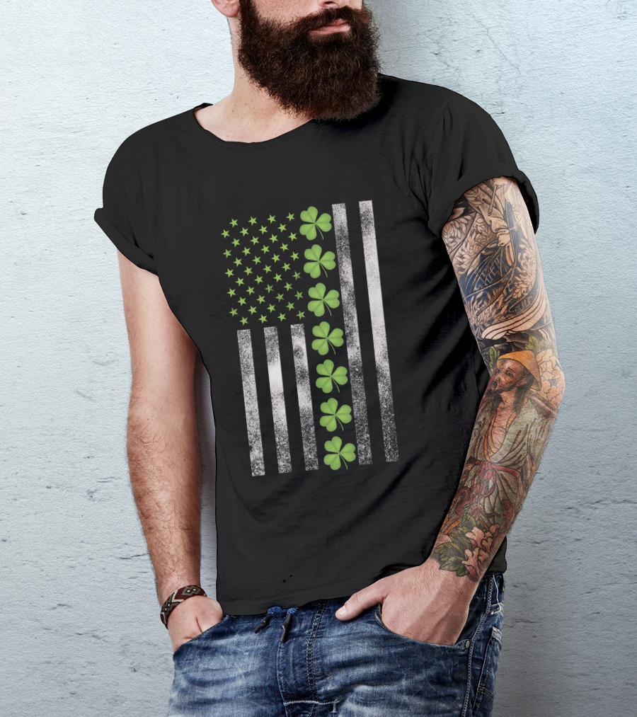 Patricks Day American Flag Shamrock Stars And Stripes Dark T-Shirt