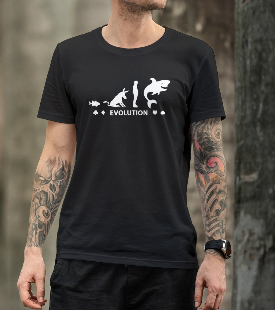 Poker Fish Shark Evolution Funny Mens Poker T-Shirt