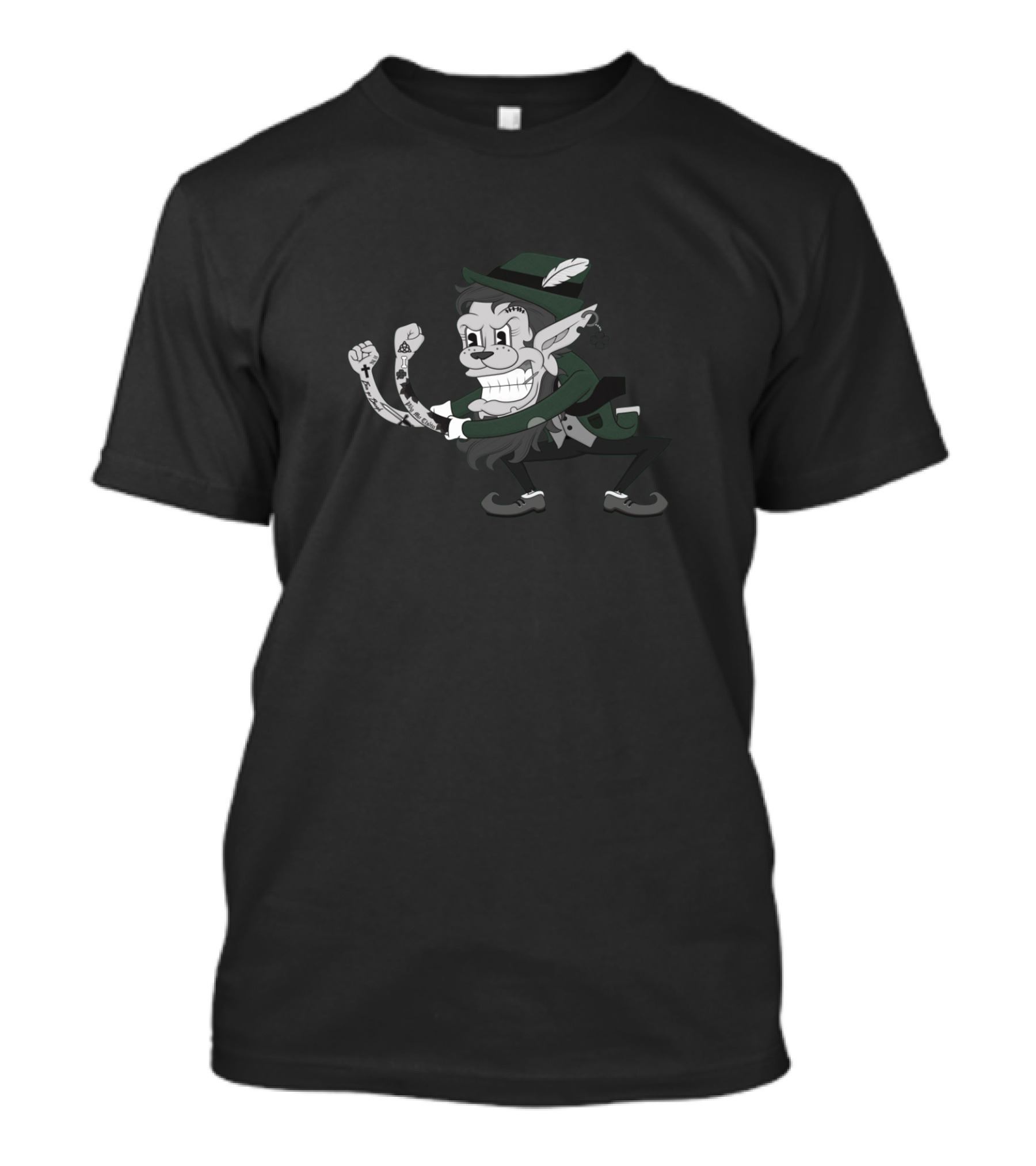 Retro Irish Tattooed Leprechaun Character T-Shirt