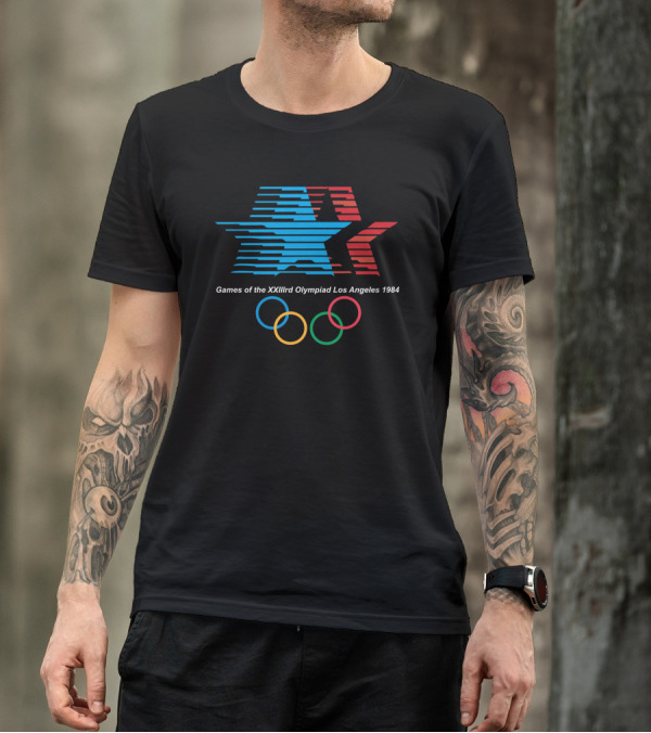 Games Of The XXIIIrd Olympiad Los Angeles 1984 Retro Olympic Rings And Striped Star T-Shirt
