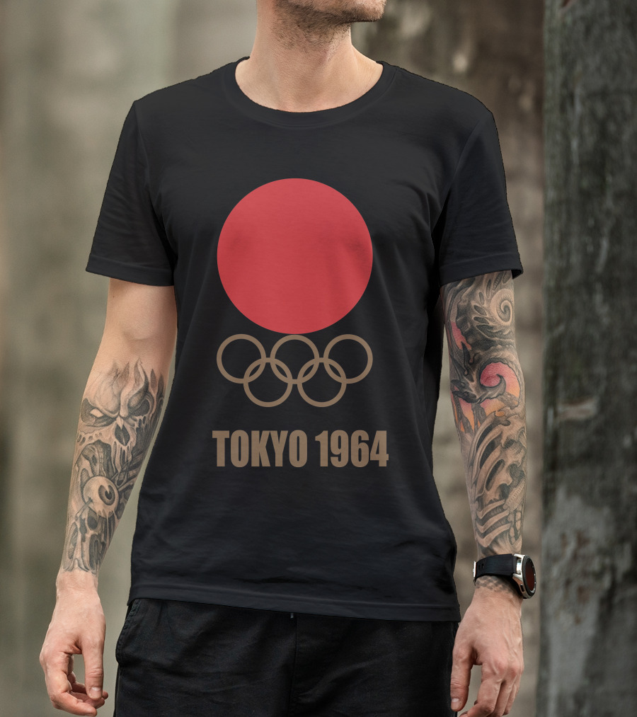 Tokyo 1964 Olympic Games Retro Japan Flag And Olympic Rings T-Shirt