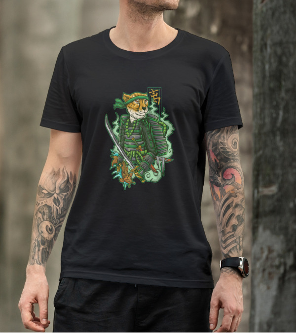 Samurai Cheetah Warrior With Sword And Armor T-Shirt