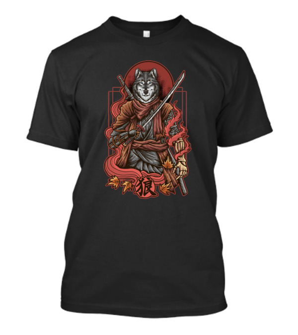 Shinobi Wolf Kanji Leaves Sword Flame T-Shirt
