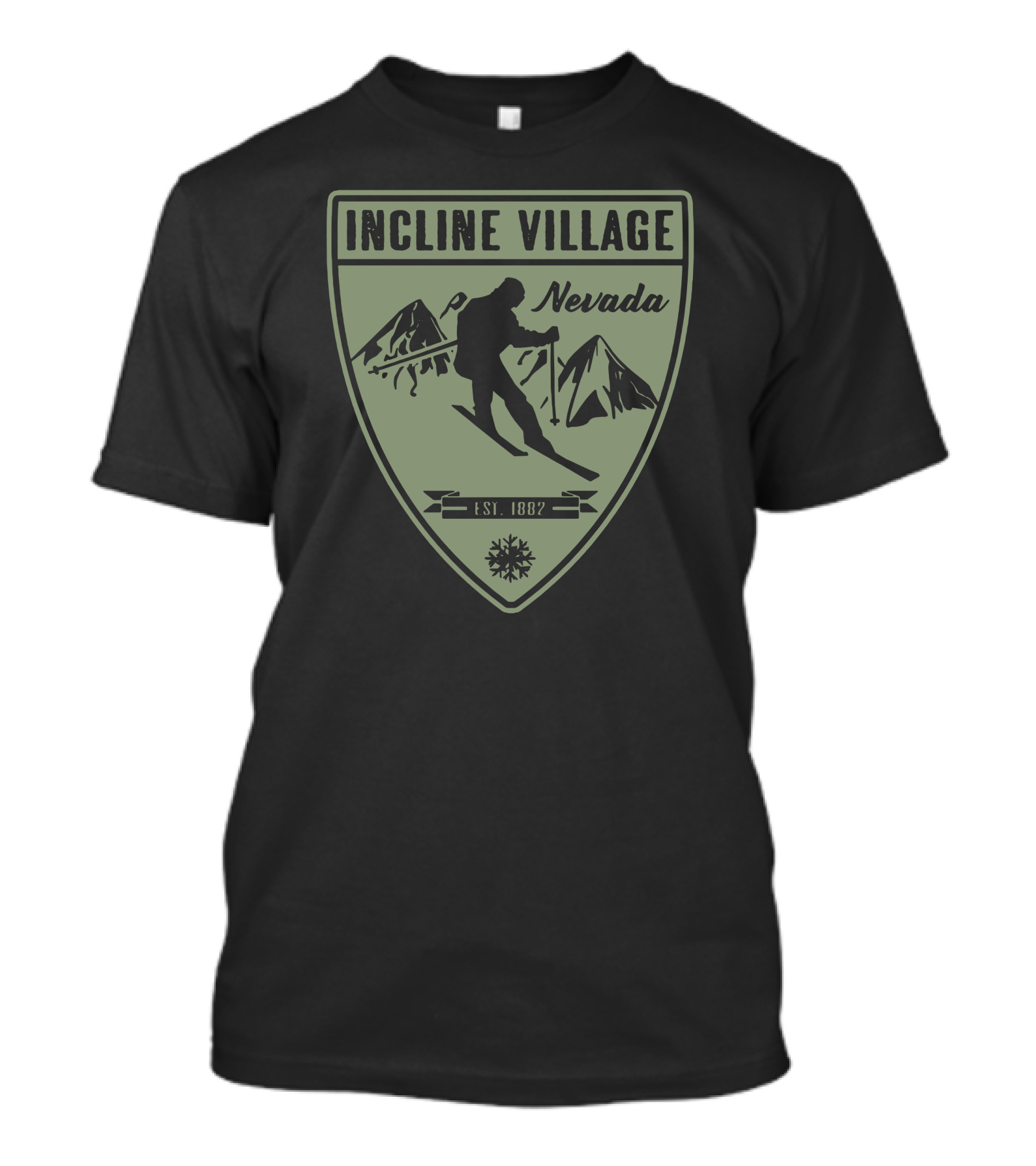 Incline Village Nevada Skiing Est. 1882 Badge With Snowy Mountains T-Shirt